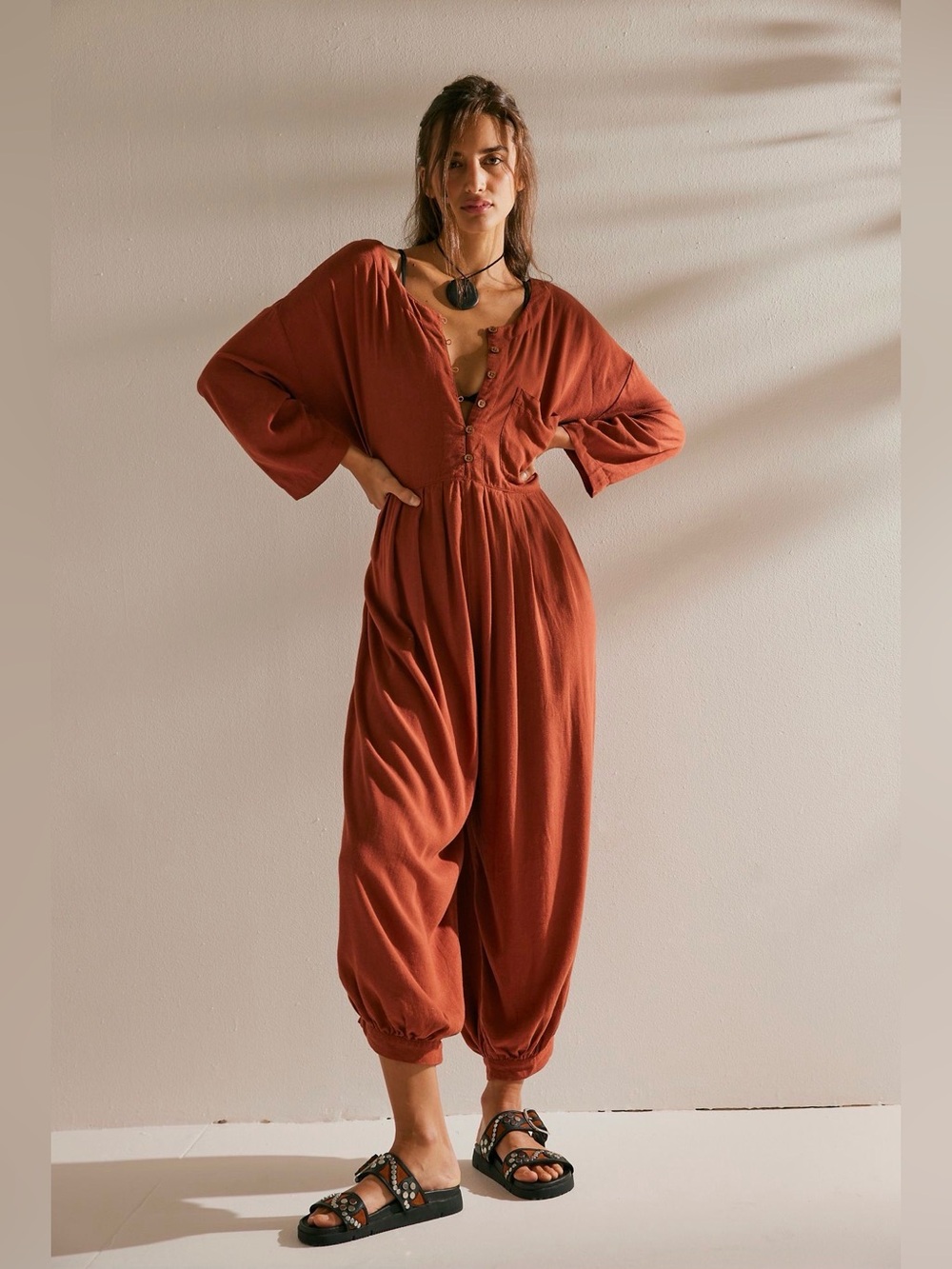 Free People Calsi Jumpsuit in Auburn / Rust